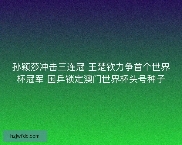 孙颖莎冲击三连冠 王楚钦力争首个世界杯冠军 国乒锁定澳门世界杯头号种子