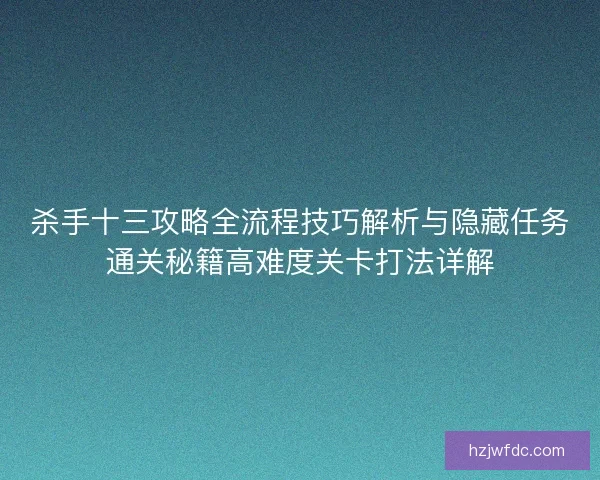 杀手十三攻略全流程技巧解析与隐藏任务通关秘籍高难度关卡打法详解